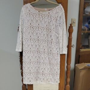 Elegant Cream Lace Asymmetrical Dress